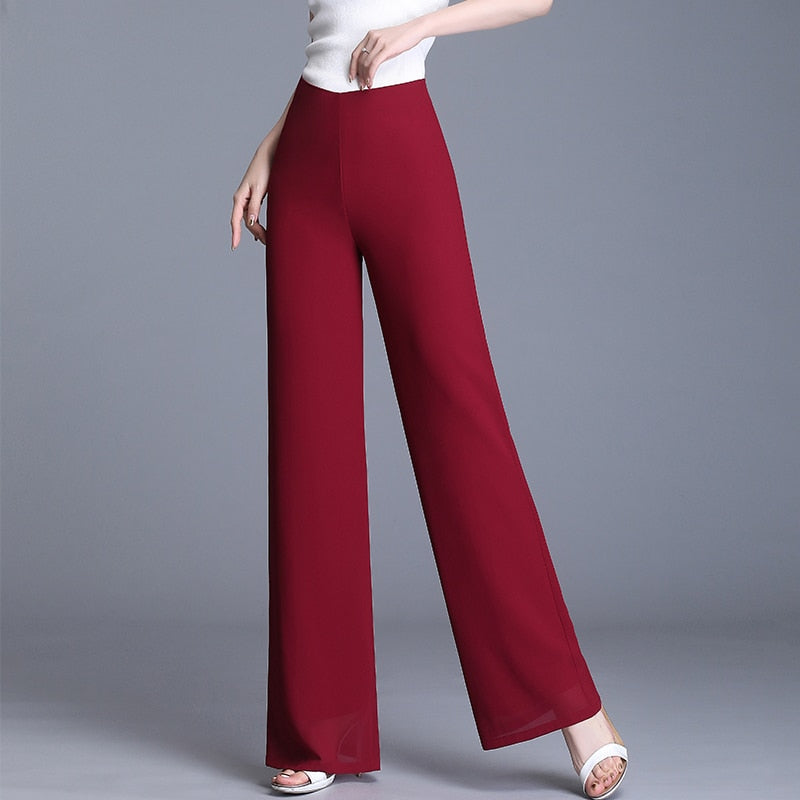 2023 Summer Chiffon Wide Leg Pants Women Vintage High Waist Black Pants Casual Long Trousers Women Loose Korean Pants