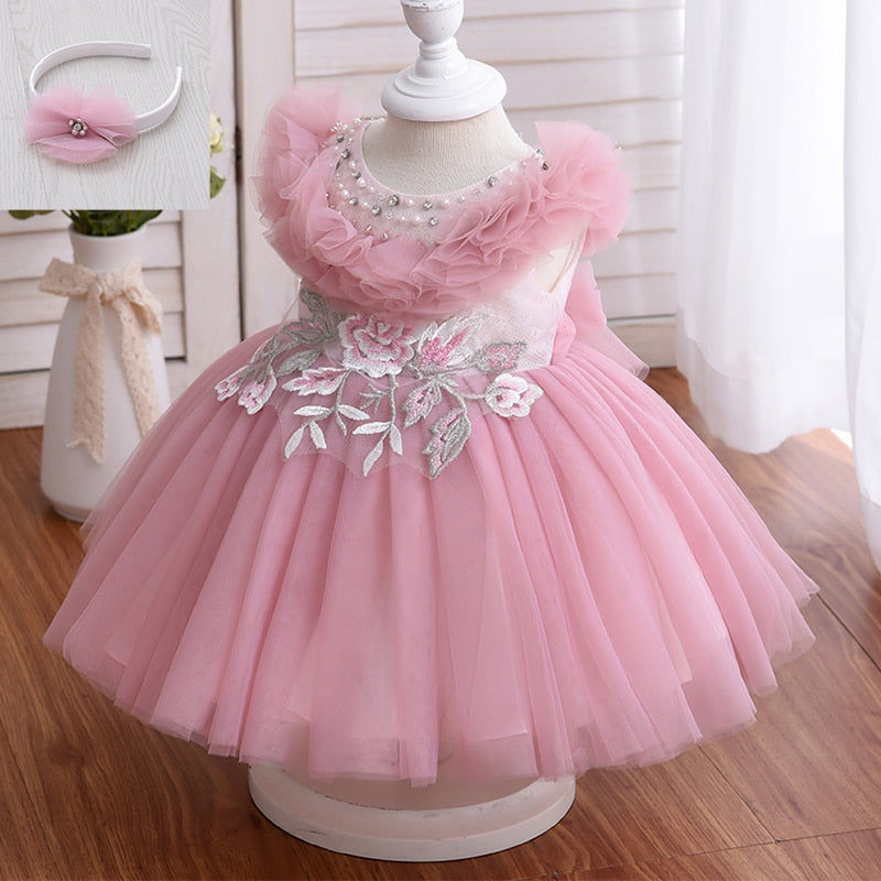 Yoliyolei Fluffy Collar Baby Girl Dress Flower Girl Wedding Dresses Party Ball Gown Appliques Kids Friendly Clothes with beading