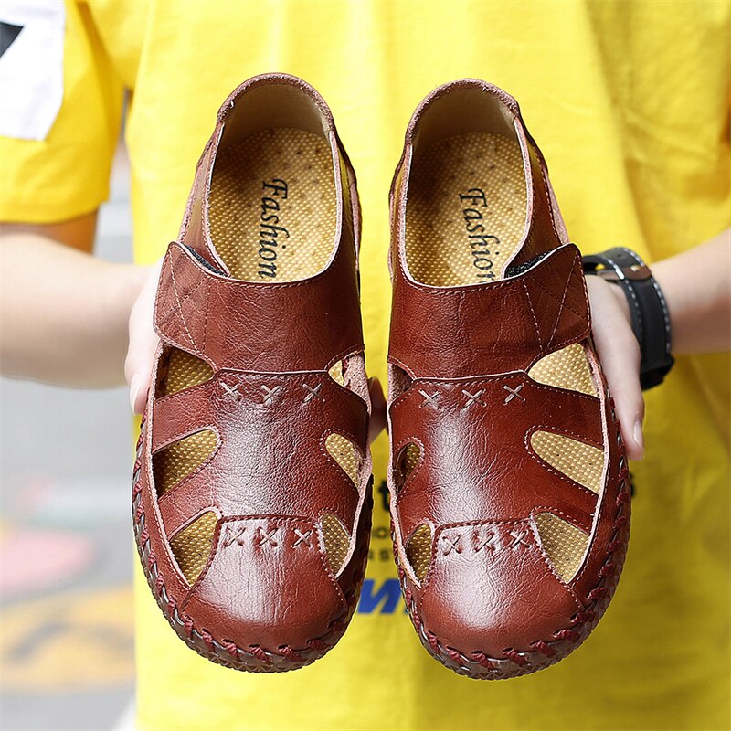 Hot Sale Summer Beach Men&#39;s Sandals Handmade Genuine Leather Sandals Outdoor Non-slip Wading Shoes Comfortable Men Casual Shoes