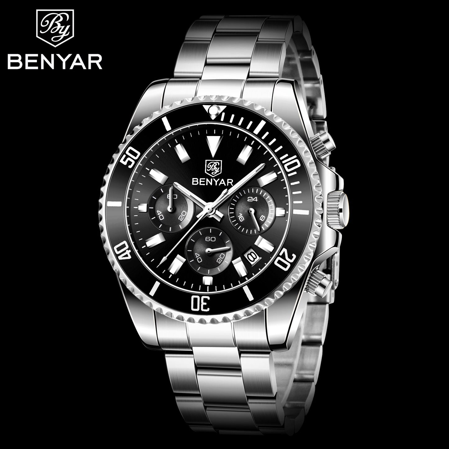 BENYAR Sports Men Quartz Wrist Watch 43MM Luxury Chronograph 30M Waterproof Military Watch Top Brand Men Clock reloj hombre