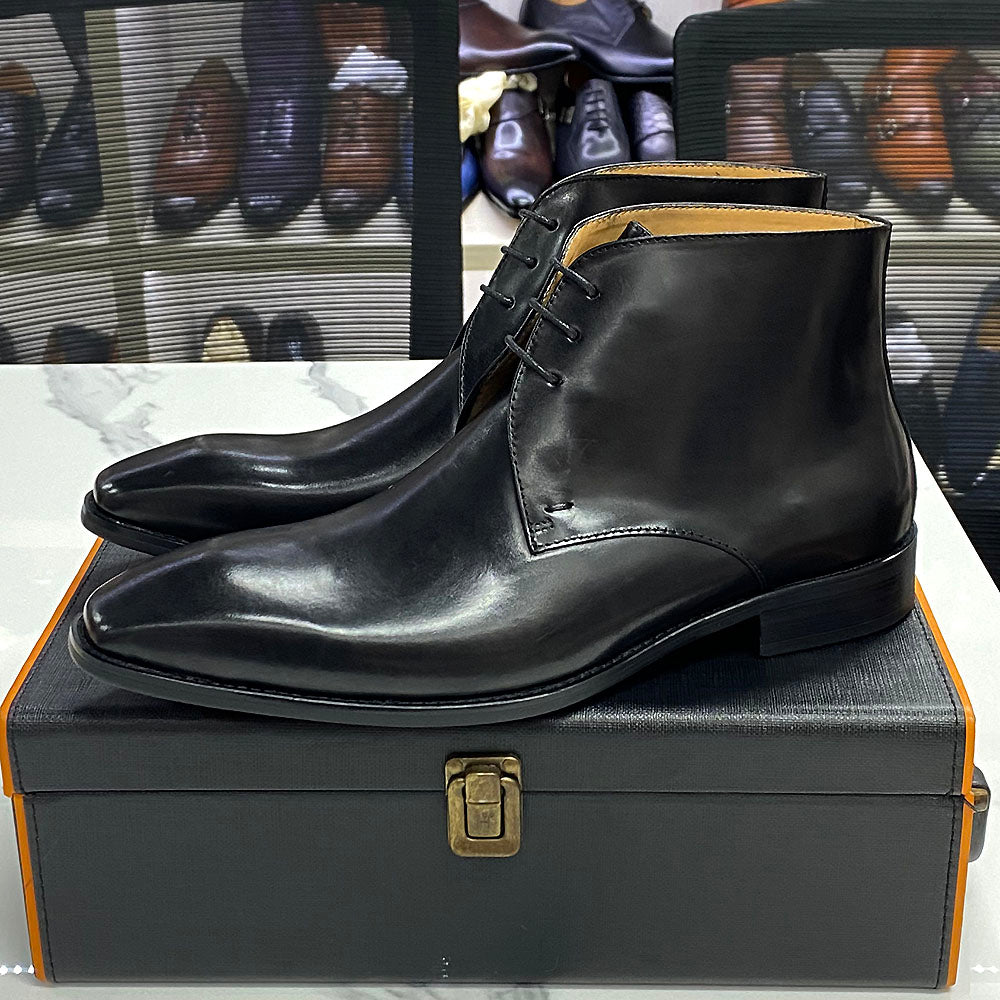 3 Eyelet Design Desert Boots Men&#39;s Calfskin Genuine Leather Ankle Chukka Boots Comfortable Brand British Style Shoes for Men