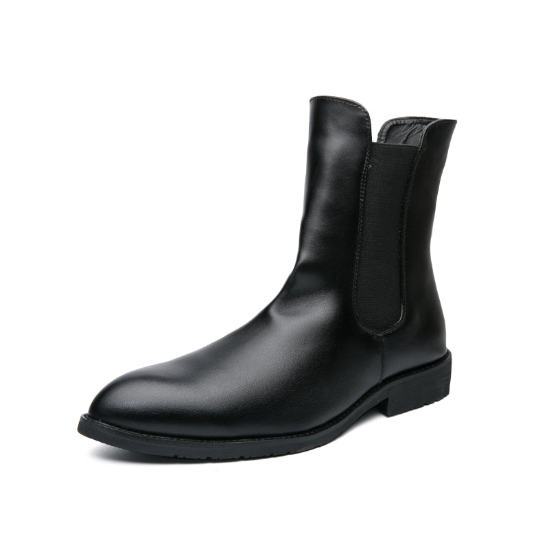 Chelsea Boots Men Boots PU Black Classic Fashion Business Casual Street Personality High Top Slip-On Elegant Short Boots