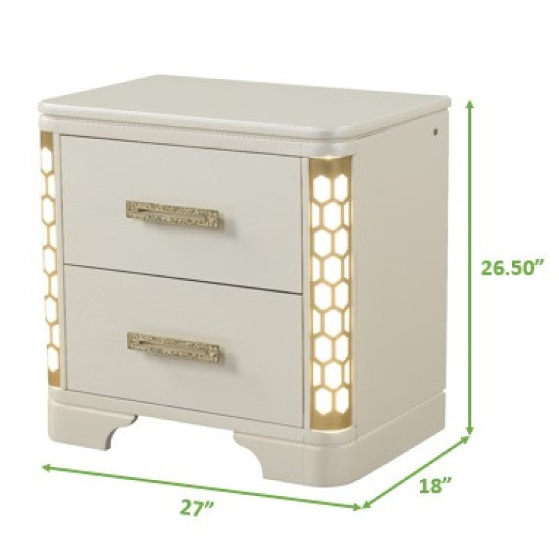 Traditional Bedroom Furniture 4 PCS Led Lighting Bedroom Set Include Luxury Queen Bed Frame Nightstand Vanity Set Furniture