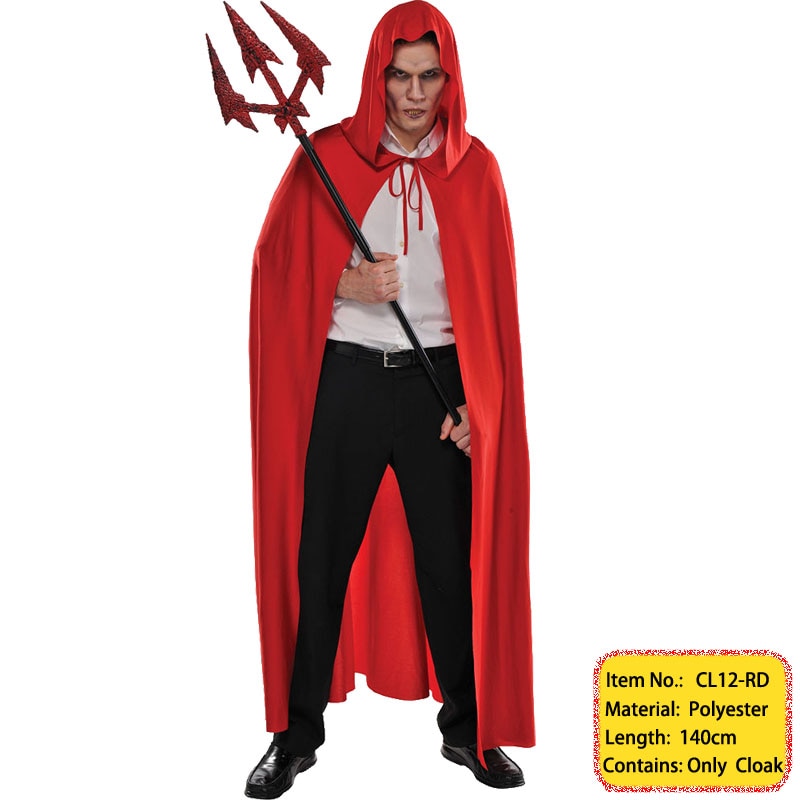 Adult Vampire Costume Capes Hooded Robes Black Red Deluxe Halloween Cloak Full Length