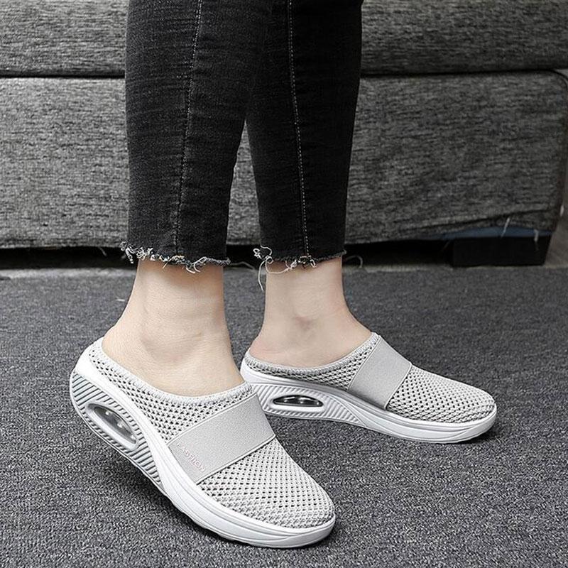 Womens Breathable Walking Slippers Lightweight Air Cushion Slip on Summer Sandals Women Flats Mesh Shoes Female Slides