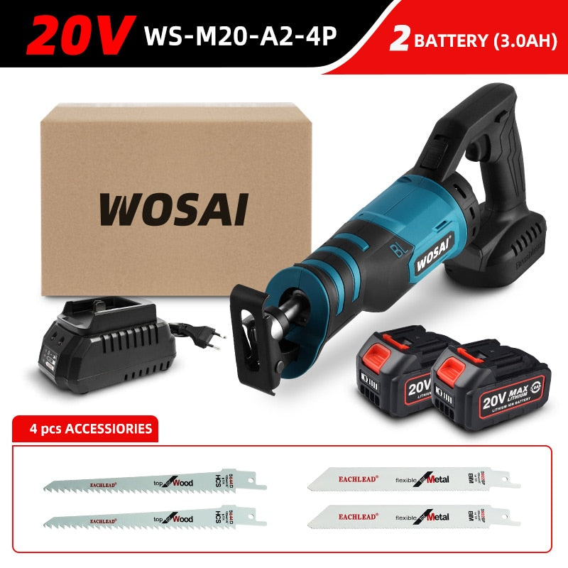 WOSAI 20V Electric Reciprocating Saw Adjustable Three Orientations Modes Cutting Brushless Saw Portable Cordless Power Tools