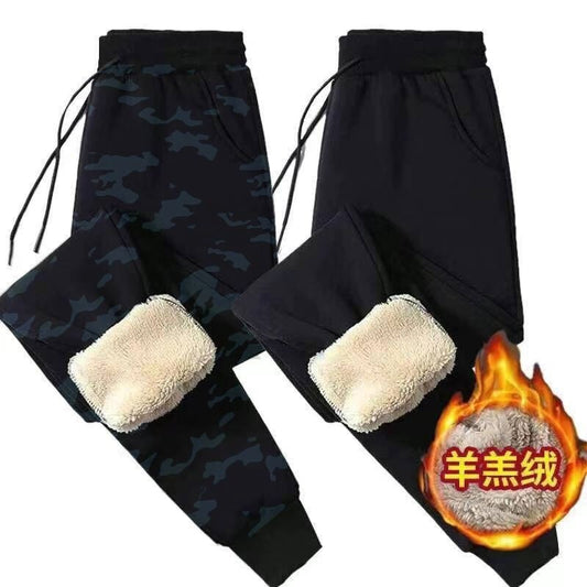 Men&#39;s Winter Pants Fleece Plush Thermal Sportswear Autumn Winter Lambswool Drawstring Casual Camouflage Outwear Joggers Pants