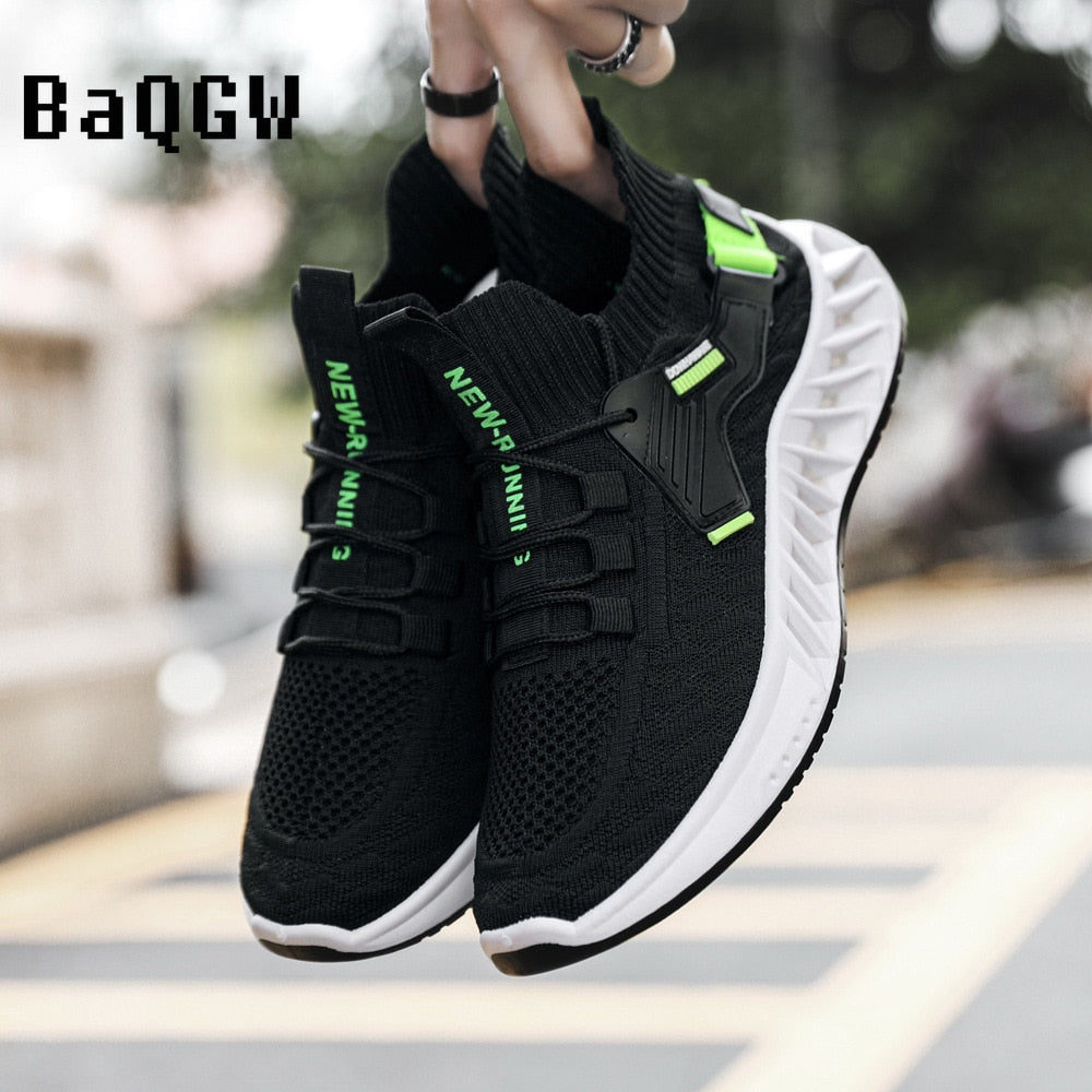 Spring Men&#39;s Casual Shoes Solid Mesh Knitted Vamp Slip-On Stretch Breathable Non-slip Fashion Lightweight Male Running Sneakers