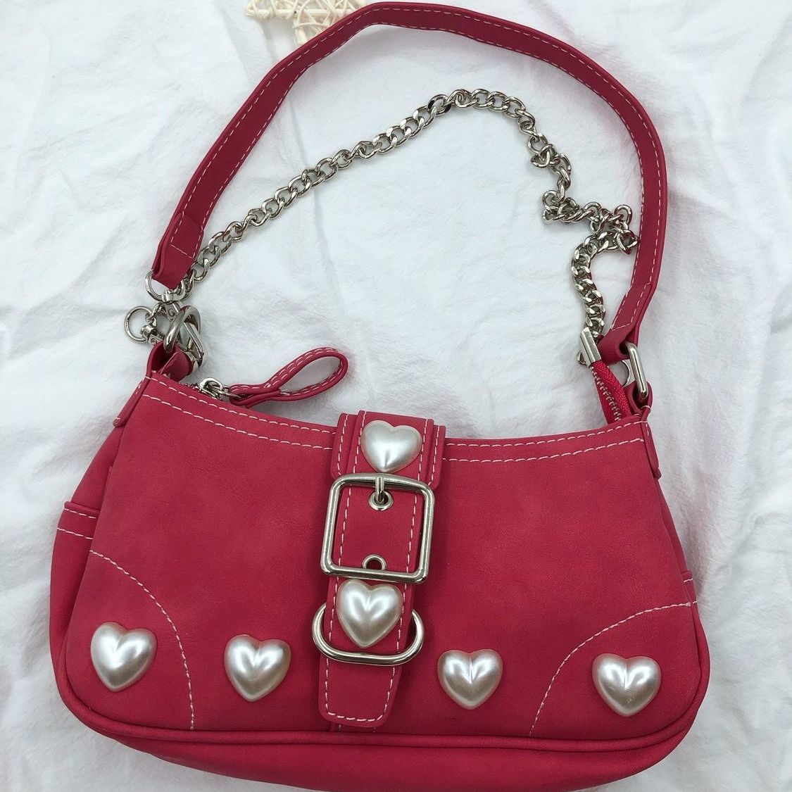 Xiuya Harajuku Vintage Female Shoulder Bag 2022 Rose Red Heart Japanese Goth Lolita Bag Female Handbags Mobile Phone Pouch Purse