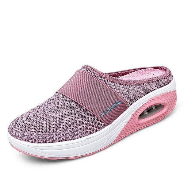 Womens Breathable Walking Slippers Lightweight Air Cushion Slip on Summer Sandals Women Flats Mesh Shoes Female Slides