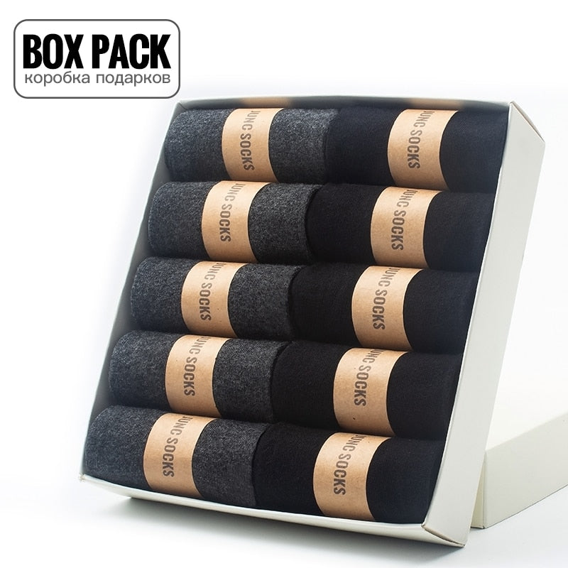 Box Pack Men&#39;s Cotton Socks 10Pairs/Box Black Business Men Socks Soft Breathable Summer Winter for Man Boy&#39;s Gift Size EUR39-45