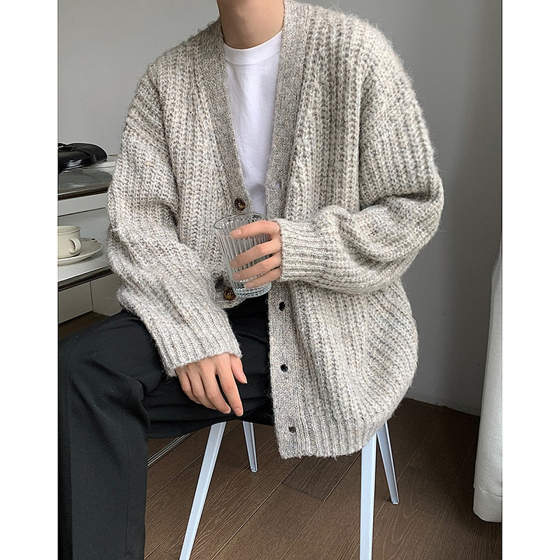 Autumn Winter V-neck Cardigan Oversized Casual Sweatercoat New Knitted Sweater Pullover Hip Hop Streetwear Loose Knitwear Tops