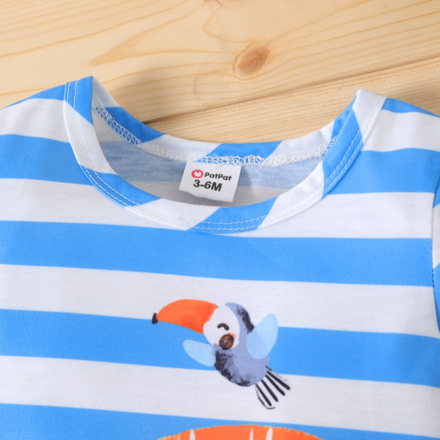 PatPat Baby Boy Cartoon Lion Print Blue Striped Short-sleeve Romper