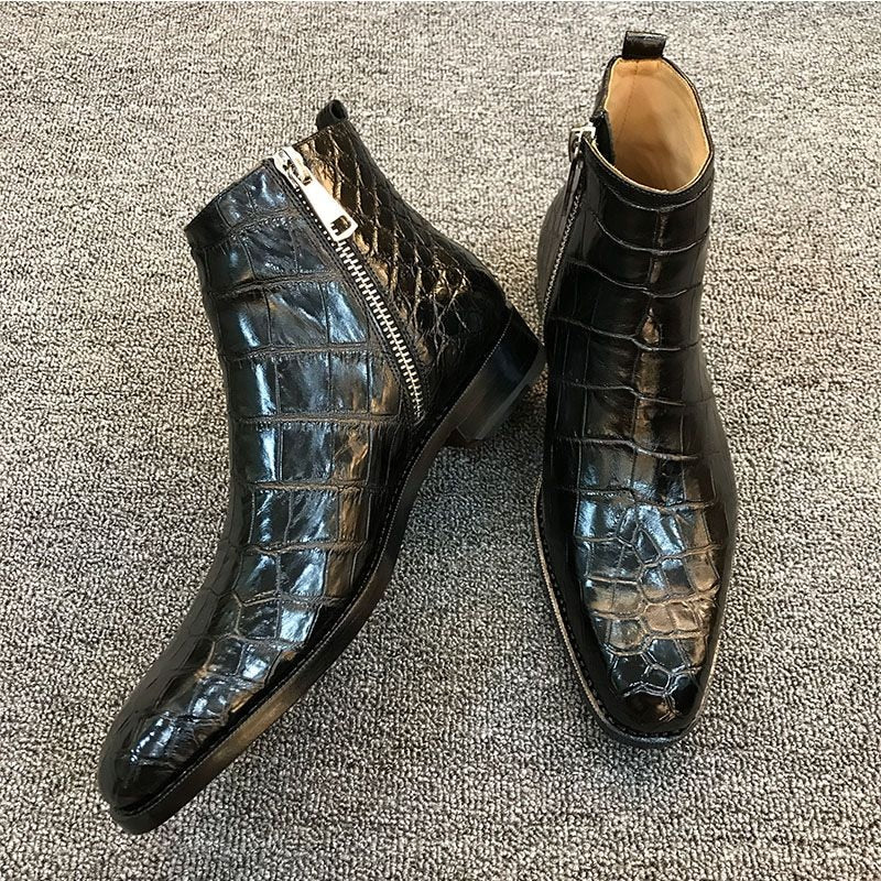 Men&#39;s Boots Zip Black Brown Low-heeled Business Handmade Cowboy Boots Botas De Trabajo Hombre Shoes for Men with Free Shipping