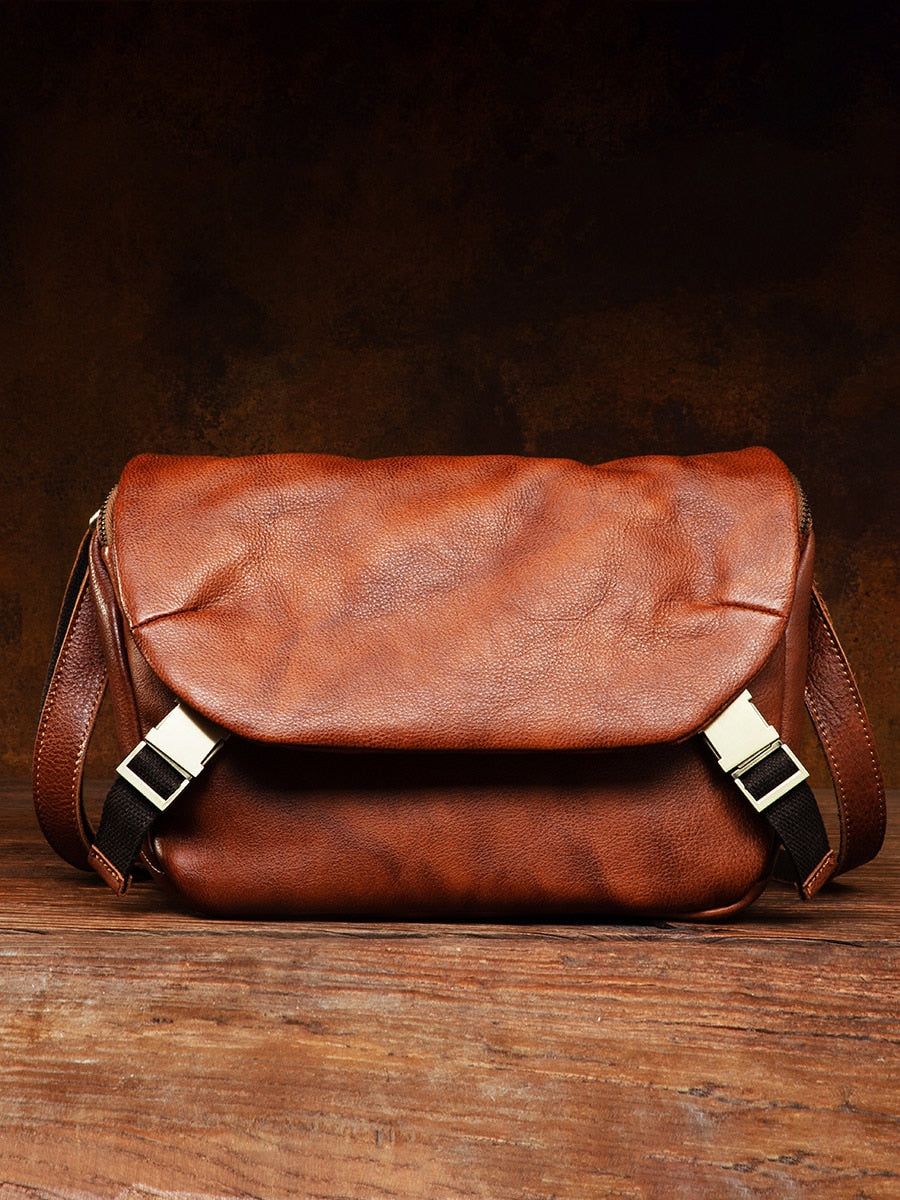 Soft Leather Men&#39;s Bag Messenger Bag Men&#39;s Ins Fashionable Shoulder Crossbody Bag Retro Casual Vegetable Tanning Leather Bags