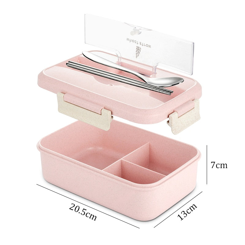 Microwave Lunch Box with Spoon Chopsticks Wheat Straw Dinnerware Food Storage Container Children Kids School Office Bento Box