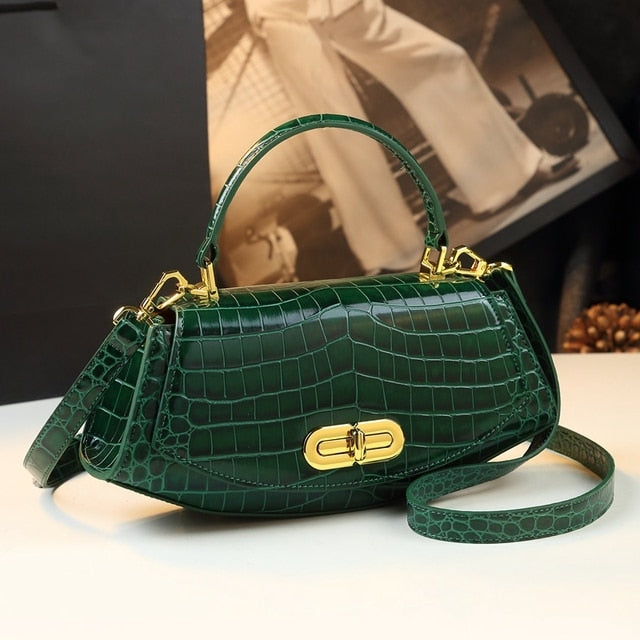 Luxury Fashion Genuine Leather Women Bag Crocodile Pattern 2022 Ladies Handbag Crossbody Bag Commuter Design Shoulder Saddle Bag