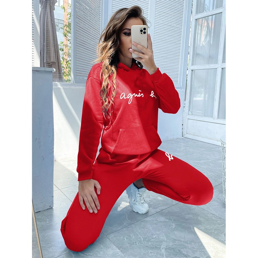 Hoodie Set Women Men Letter Printed Tracksuits Fleece Autumn Winter Hoodies and Pants Pullover Sport Sweatshirt Brand Clothing