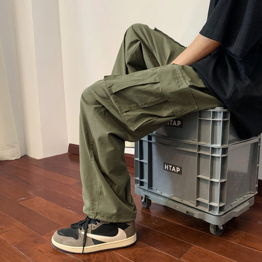 Big Pockets Casual Cargo Pants Men&#39;s Vintage Hip-hop Pants Fashion Loose Straight Wide Leg Pants Men Streetwear Trousers Male