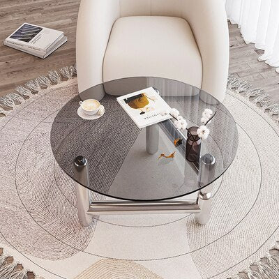 Nordic Transparent Coffee Table Living Room Luxury Glass Coffee Table Round Stainless Steel Luxury Muebles Minimalist Furniture