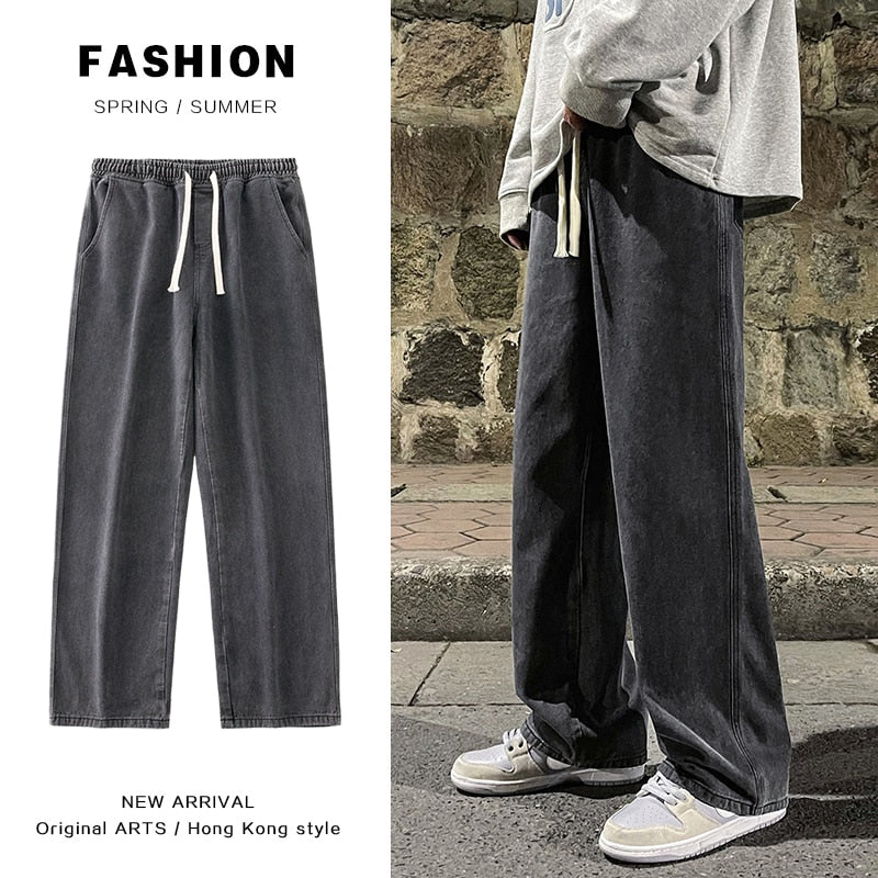 2023 New Korean Fashion Loose Jeans Classic Straight Straight Baggy Wide Leg Trousers Street Hip Hop Pants 3XL Black Grey Blue