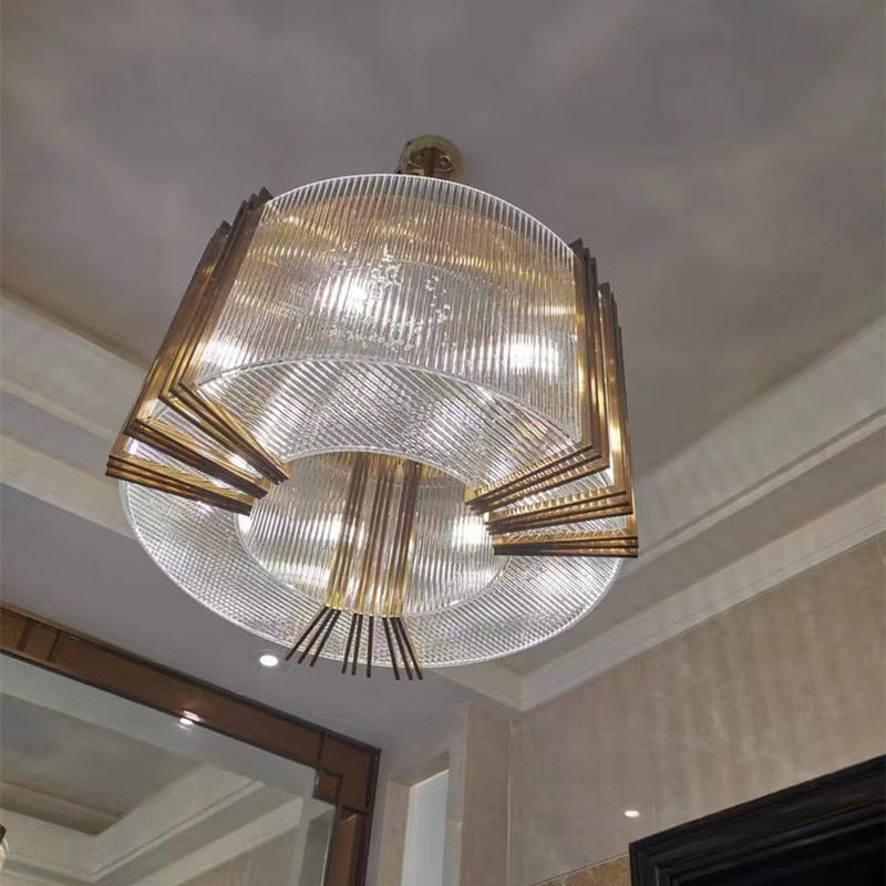 American Luxury Steel Led E14 Pendant Lights Dining Room Gold Lustre Straight Hanging Lamp Deco Indoor Lighting Fixtures Lamp