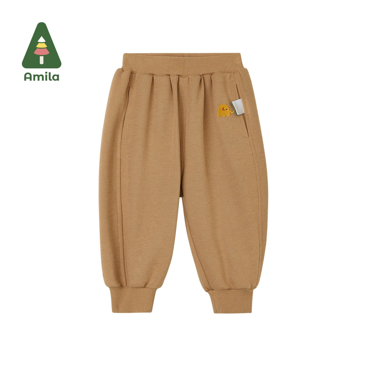 Amila Baby Pants 2022 Autumn New Solid Color Cotton Boys and Girls Trousers Cute Cartoon Casual Children Clothes Fashion