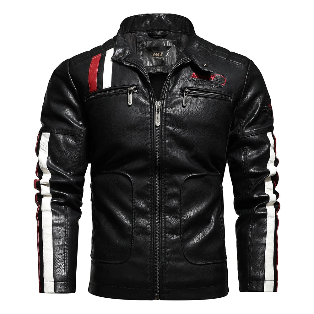 Mens Vintage Motorcycle Jacket 2021 Men Fashion New Biker Leather Jacket Male Embroidery Bomber Coat Winter Fleece Pu Overcoat