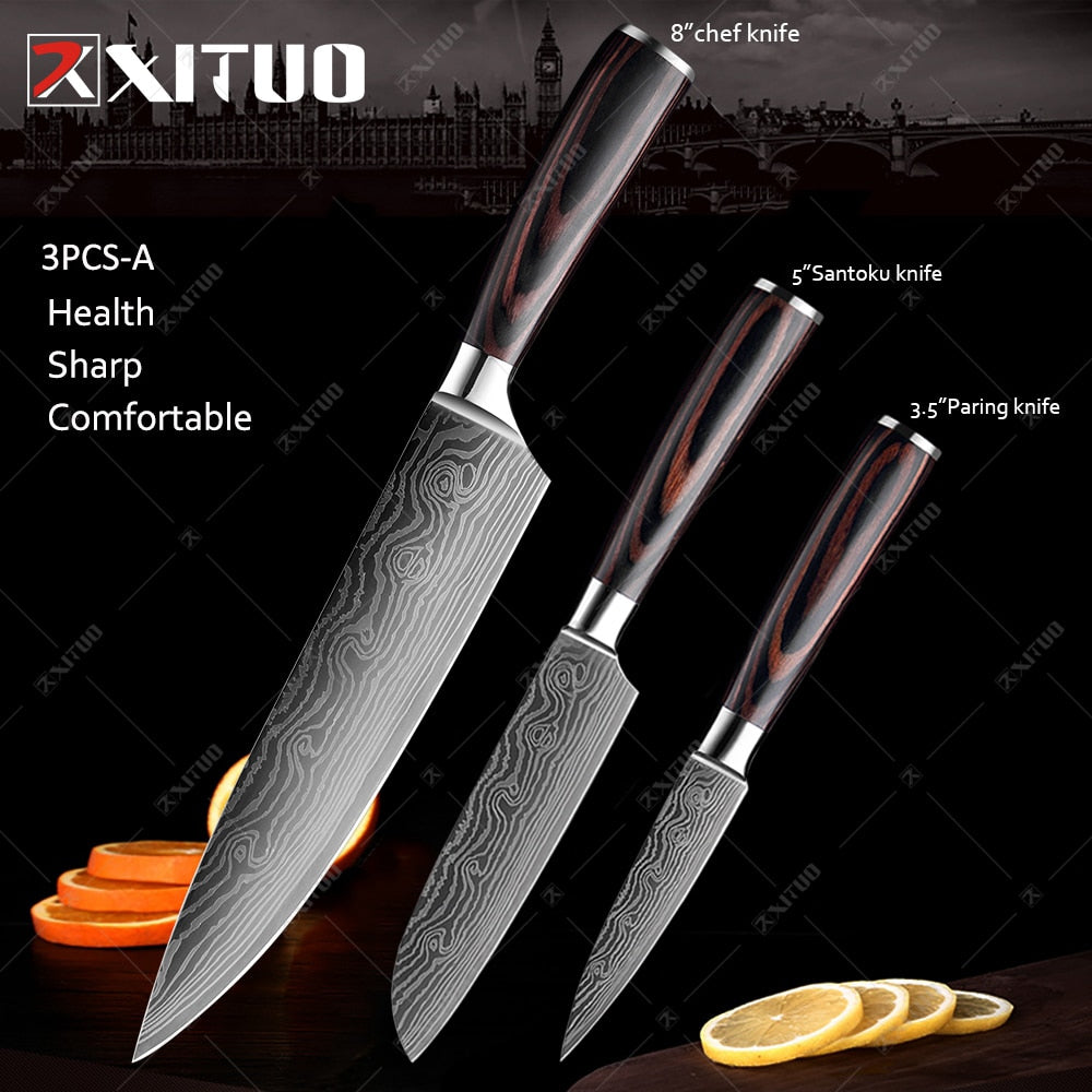 XITUO Kitchen Knives set 1-10PCS Chef knife High Carbon Stainless Steel Santoku knife Sharp Cleaver Slicing Knife Best Choice