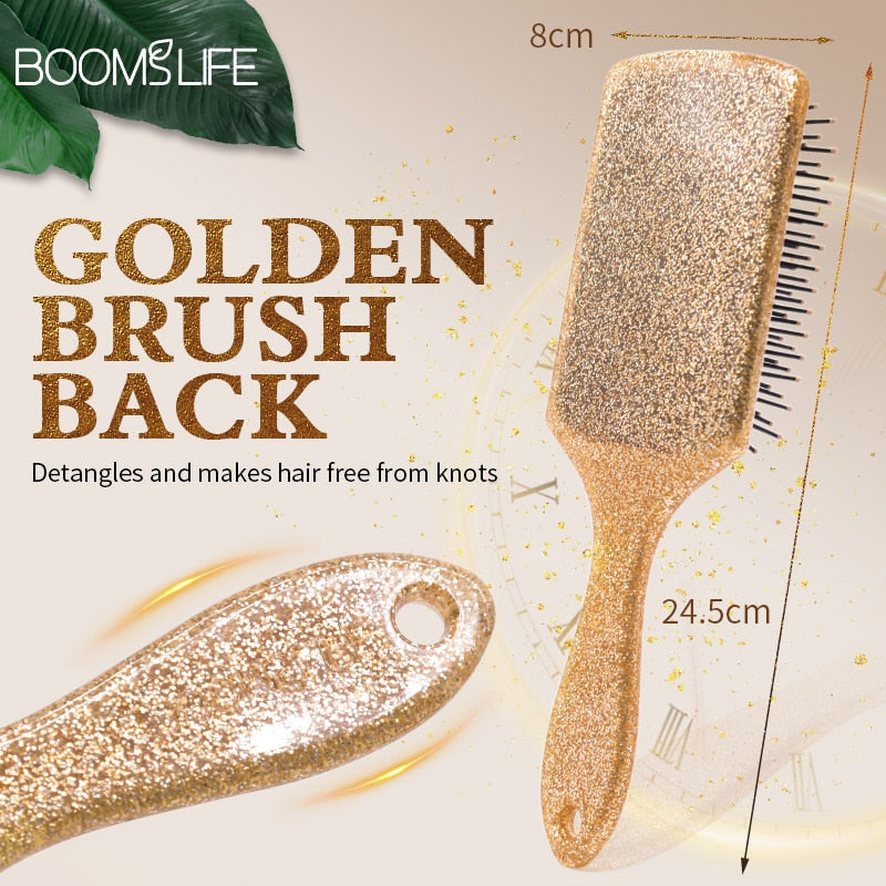 Luxury Gold Paddle Hair Brush Women Anti Static Hair Comb Curly Detangle HairBrush Hairdressing Massage Comb Beauty Styling Tool