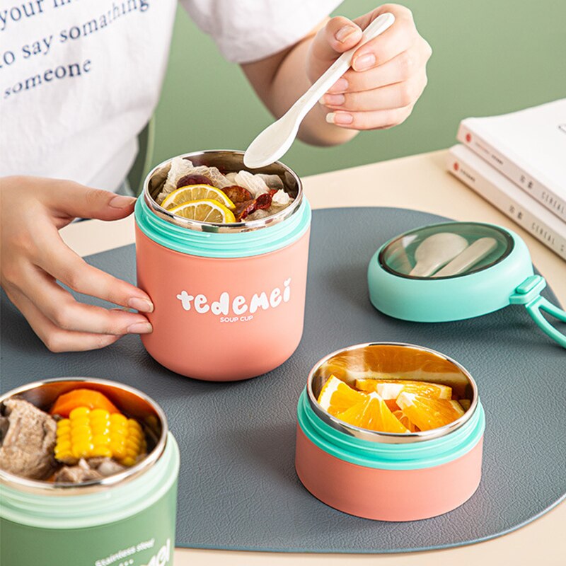 710ML Lunch Box 304 Stainless Steel Insulated Soup Cup With Spoon Food Thermal Jar Insulated Soup Thermos Container for Children