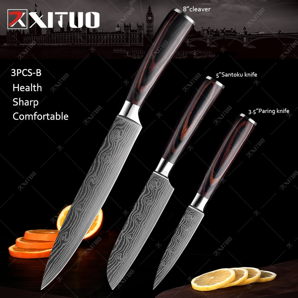 XITUO Kitchen Knives set 1-10PCS Chef knife High Carbon Stainless Steel Santoku knife Sharp Cleaver Slicing Knife Best Choice