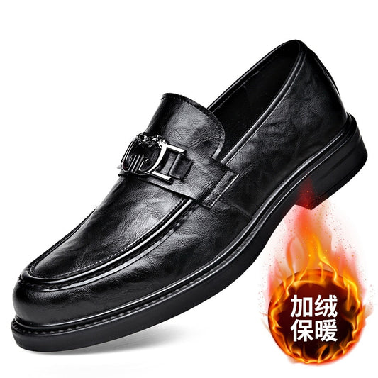 Business Men&#39;s Leather Shoes Spring Autumn Winter New Designer Warm Shoes Male Fashion Casual Soft Sole Loafers Men
