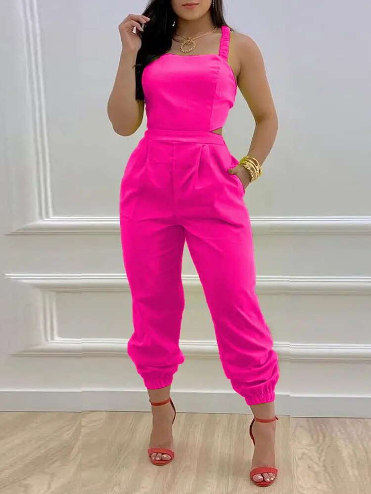 Strap Jumpsuit Women Summer Sexy Backless Bow Letter Print Strapless Overalls Rompers For Women Pocket Straight Work Jumpsuits