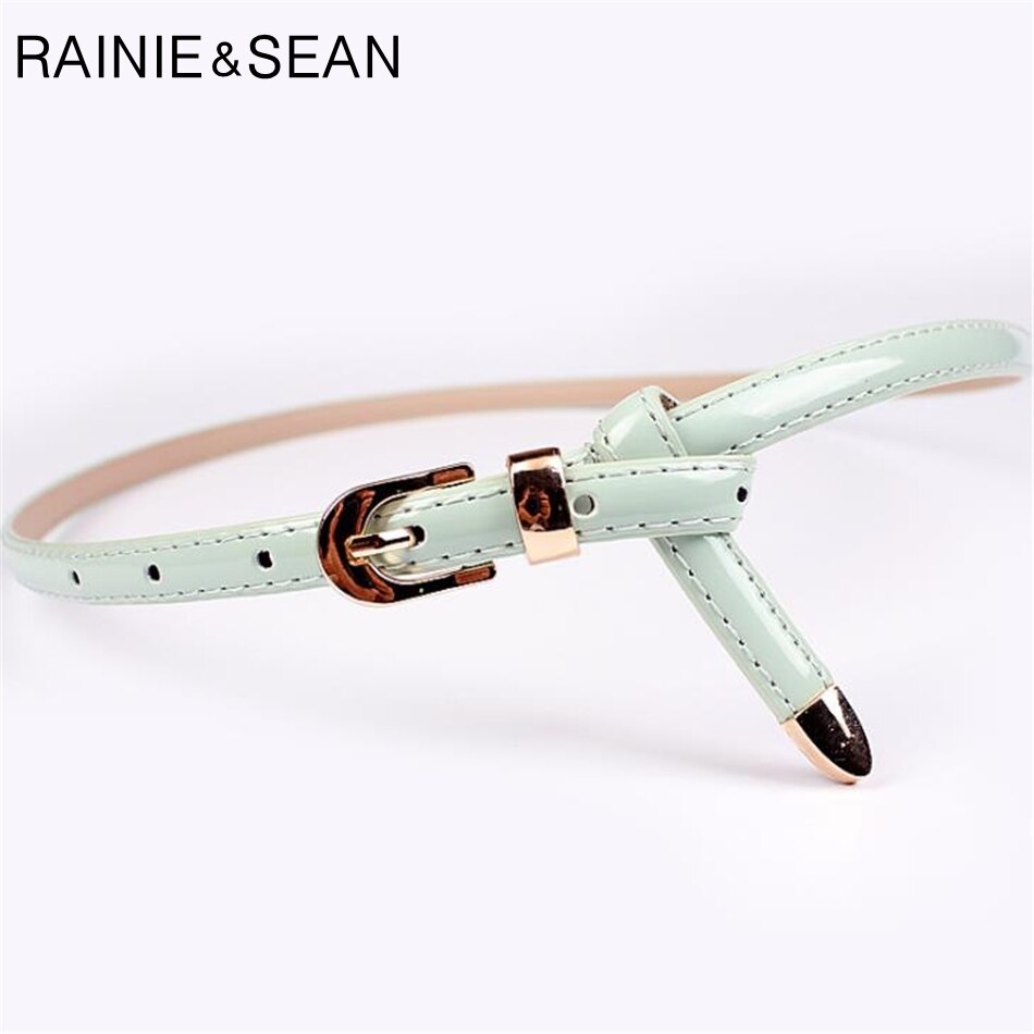 RAINIE SEAN Gold Thin Ladies Leather Belt Women Pin Buckle For Belt Korean Fashion casual Solid Female Waist Belt For Dresses