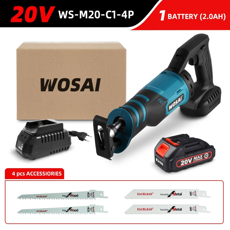 WOSAI 20V Electric Reciprocating Saw Adjustable Three Orientations Modes Cutting Brushless Saw Portable Cordless Power Tools