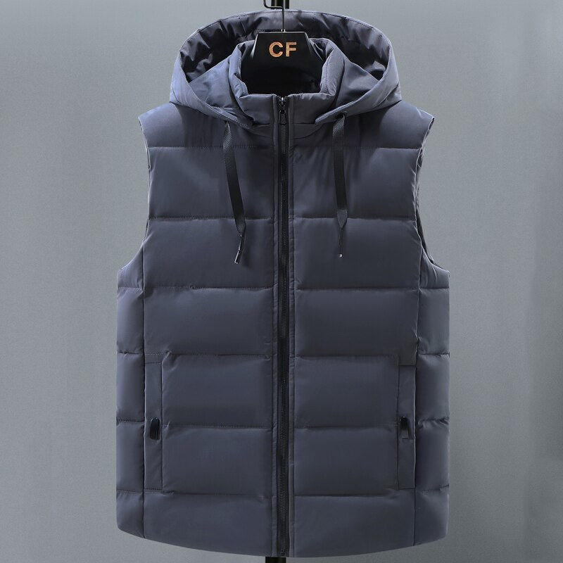 Brand Sleeveless Vest Jacket Men 2022 Autumn Winter Fashion Casual Cotton Padded Coats Male Thick Warm Black Waistcoat