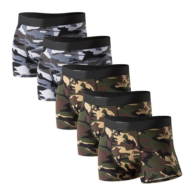 5PCS/ lot Boxer Homme Men Underwear Boxer Man UnderWear Shorts Men Panties Underpants Breathable Camouflage Comfort Cotton