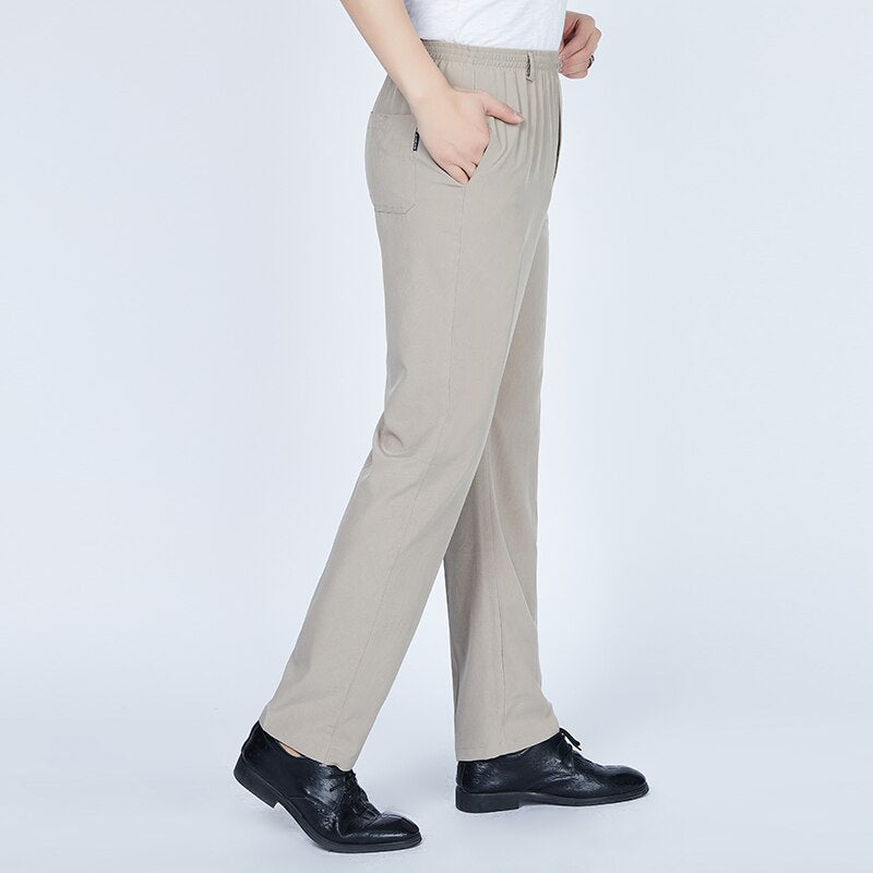 2022 Mens Long Trousers Summer Lightweight Cargo Pants Casual Male Solid Color Elastic Waist Loose Straight Pants Plus Size 4XL