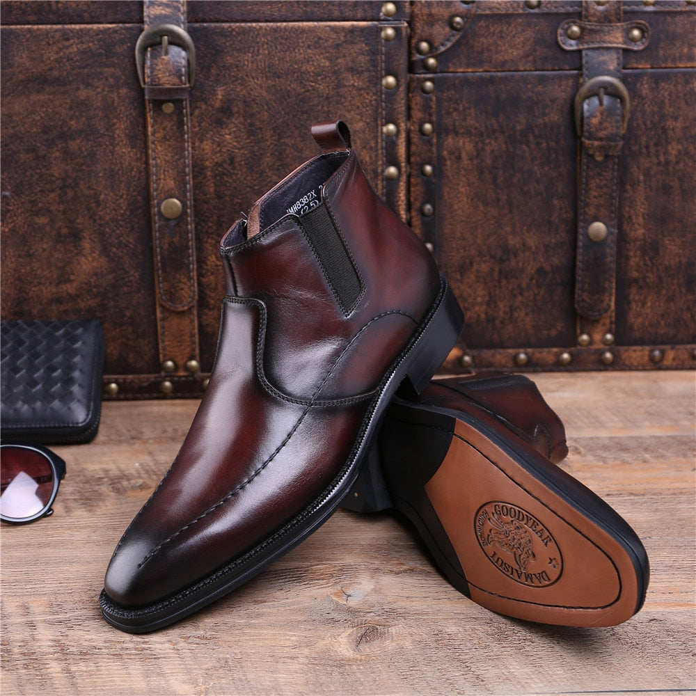 Fashion Black / Brown Tan Goodyear Welt Shoes Mens Ankle Boots Genuine Leather Dress Shoes Male Business Shoes