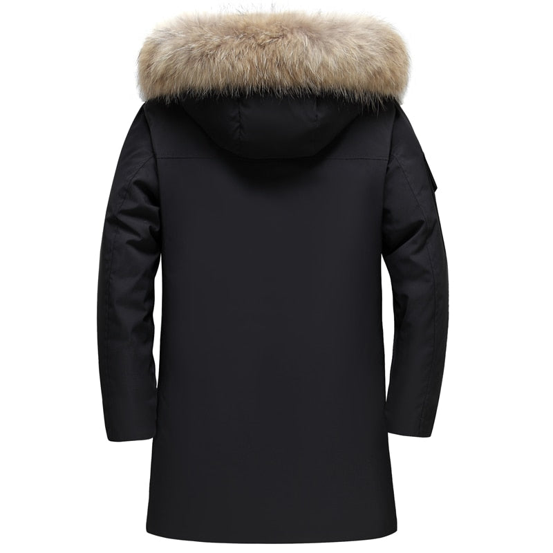 New Real Fur Collar Men&#39;s Down Jacket Hooded Warm Winter Coat Men Warm 90% White Duck Down Long Parka Hight Quality Man Overcoat