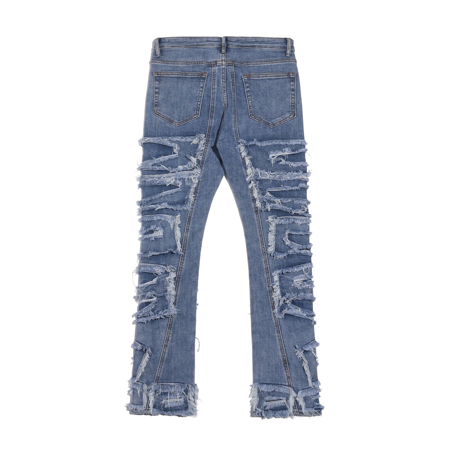 Iins high street hip-hop heavy industry destruction hole patch blue jeans Y2K trendy men&#39;s knife cut old trousers