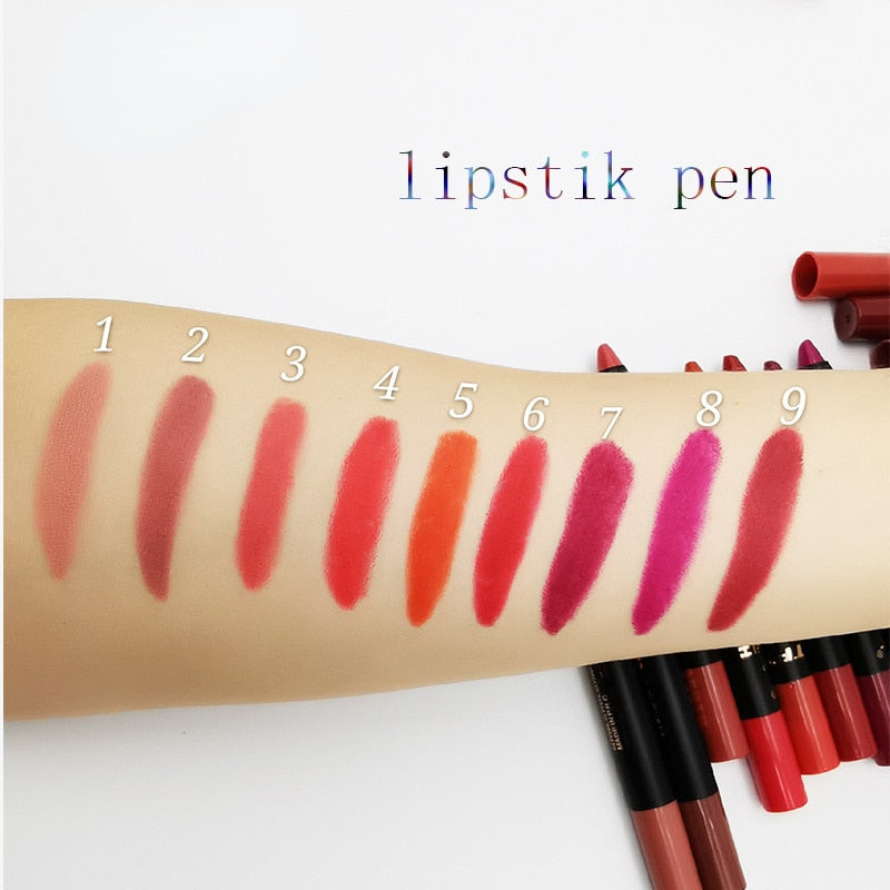 9 Colors Velvet Matte Lipsticks Pencil Waterproof Long Lasting Sexy Red Lip Stick Non-Stick Cup Makeup Lip Tint Pencil Cosmetic