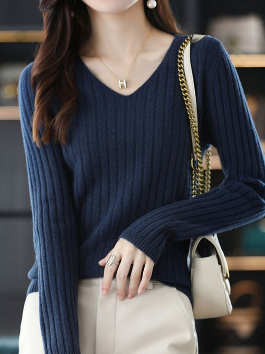 Women Sweater Long Sleeve Top Knitted Pullover V-Neck Fashion Sweater Woman Winter 2022 Basic Female Clothing Soild OL Sweaters