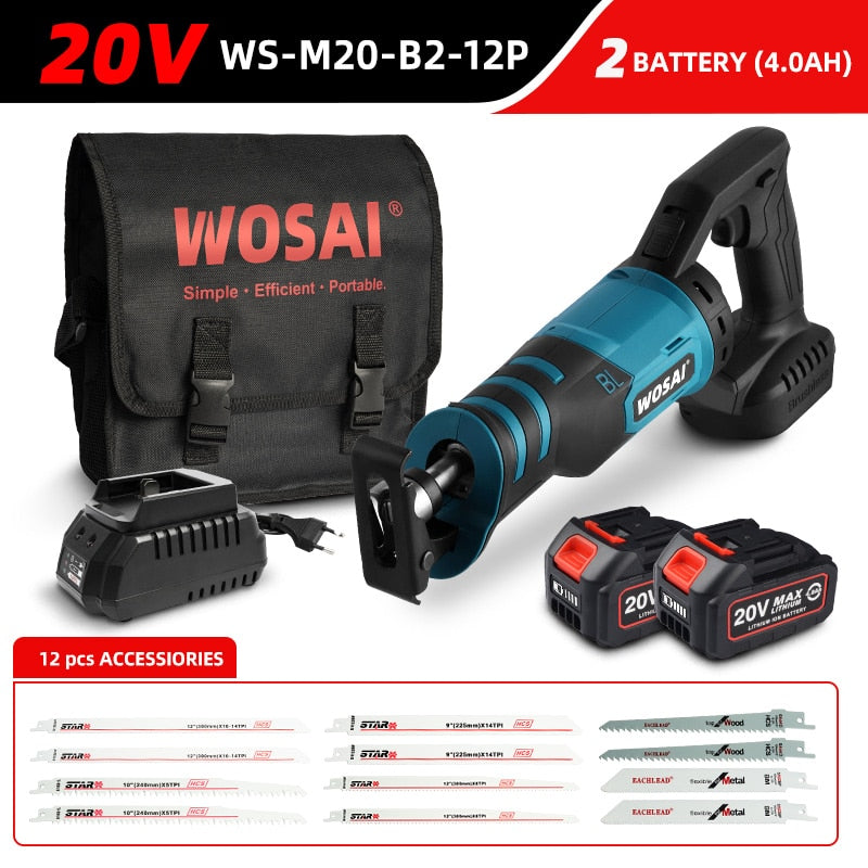 WOSAI 20V Electric Reciprocating Saw Adjustable Three Orientations Modes Cutting Brushless Saw Portable Cordless Power Tools