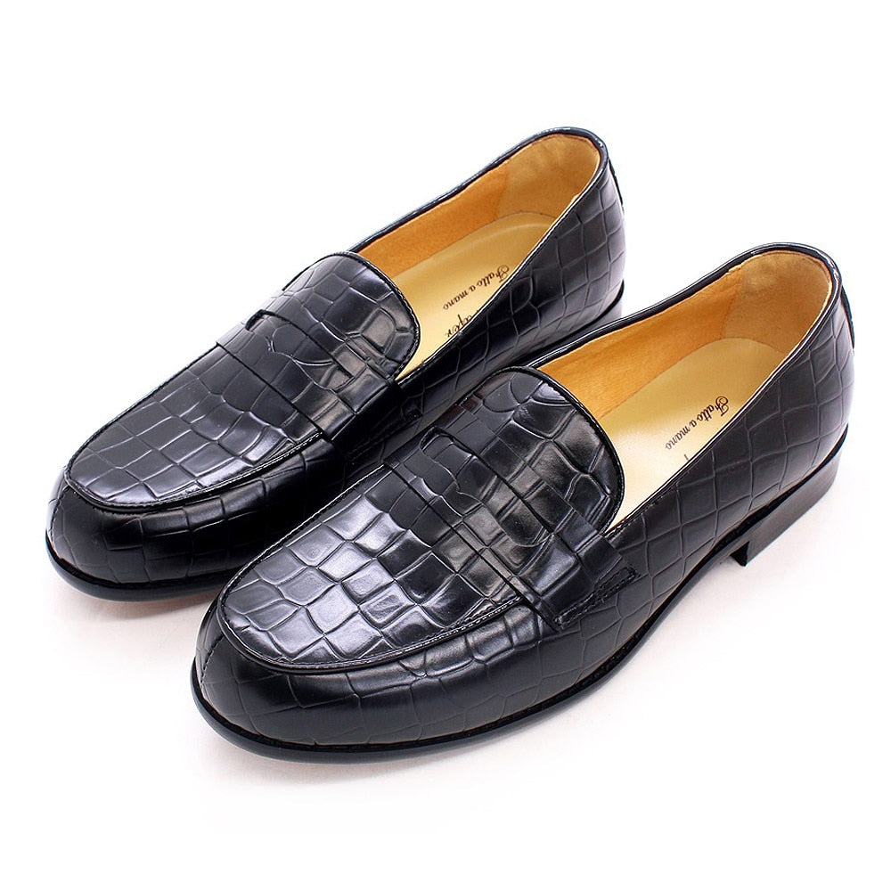 Brand Design Luxury Mens Penny Loafer Genuine Cow Leather Male Dress Shoes Round Toe Alligator Print Wedding Party Shoes for Men