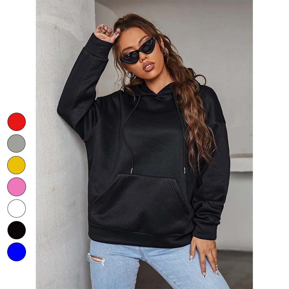 Women Hoodies Solid Color Basic Hoodie Female Lady Casual Long Sleeve O Neck Harajuku Sweatshirt Top Pullovers Fashion Clothing