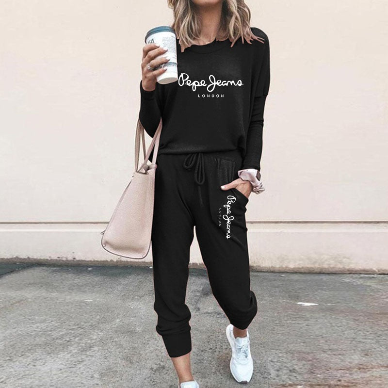 High Quality Women&#39;s Tracksuit Casual Daily Sports Home Wear Woman Shrink Sleeves Sweatshirt +Sweatpants Two-piece Suit(7colors)