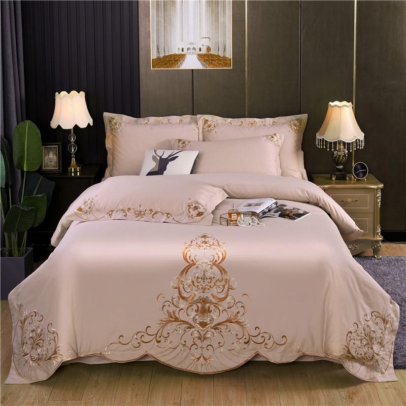 Bedding Set- Double Queen King 4Pcs Embroidery Chic Boho Comforter Cover set Premium Cotton Soft Bedding Set Duvet cover Bed Sheet Pillowcase