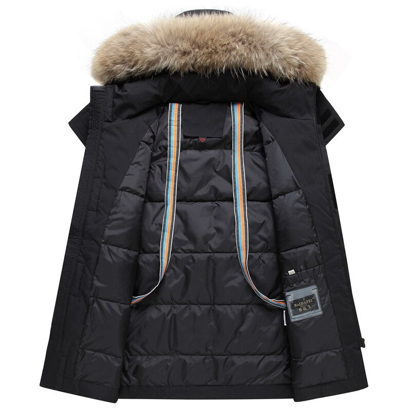 New Real Fur Collar Men&#39;s Down Jacket Hooded Warm Winter Coat Men Warm 90% White Duck Down Long Parka Hight Quality Man Overcoat